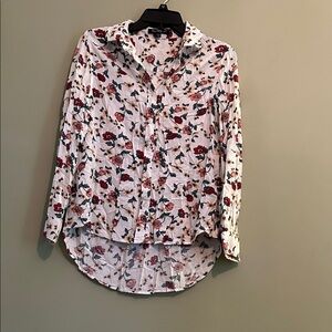 Velvet Heart Floral Button Down Shirt - White and Red